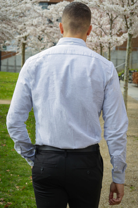 Clean Cut Copenhagen Oxford Stretch Stripe L/S Navy Striped