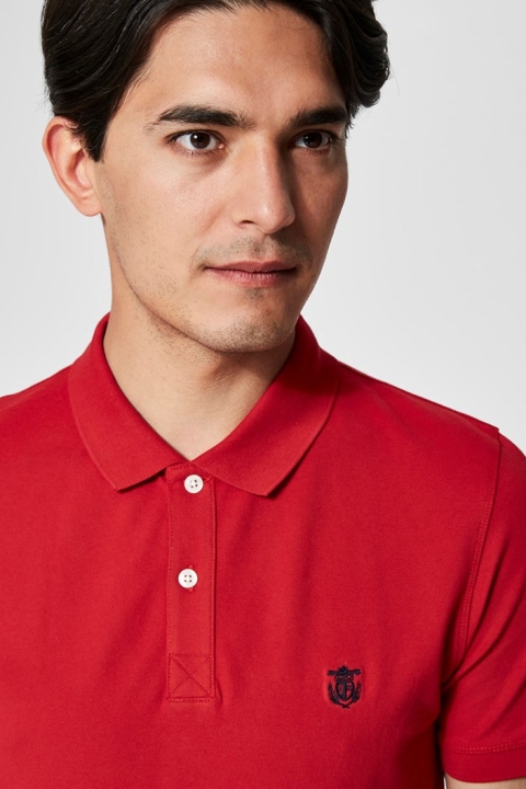 Selected Aro S/S Emroidery Polo Koszule Noos Scarlet Sage