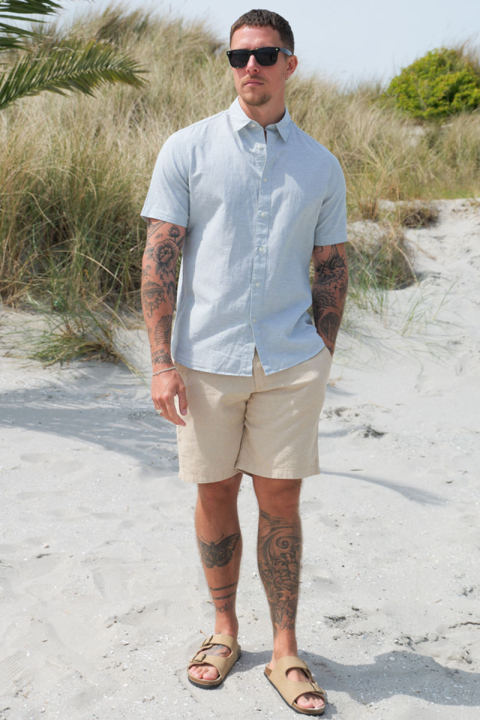 Selected Regular Sun Linen Shirt SS Iceberg Green / White