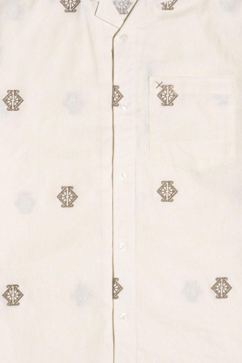 Clean Cut Copenhagen Bowling Theodore Cotton Linen Shirt S/S Off White/Khaki