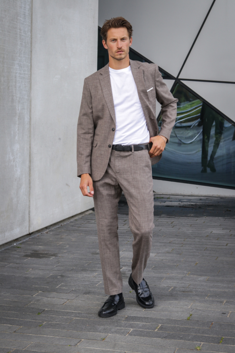 Selected SLIM OASIS LINEN BLAZER Dark Sand Melange