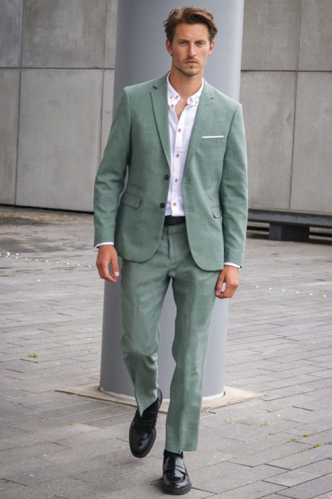 Selected SLIM OASIS LINEN PANTS Light Green Melange