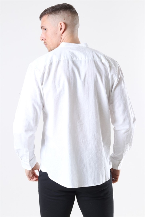 Clean Cut Cotton Linen Mao Koszule White