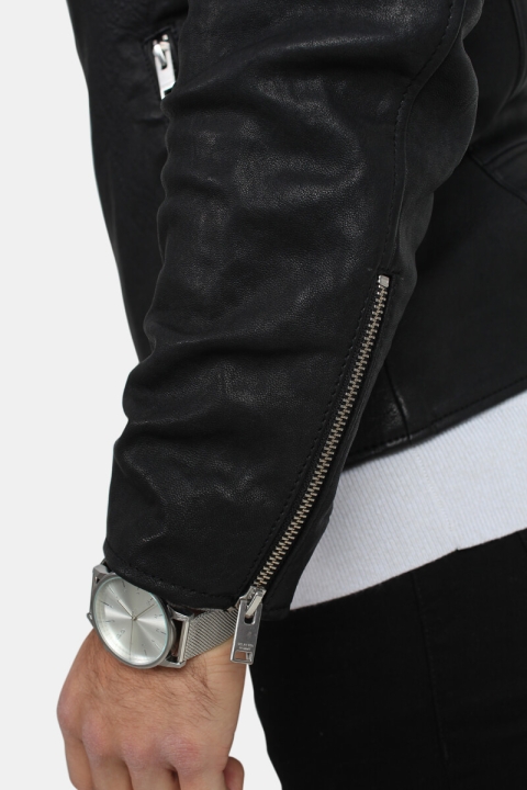 Selected Scott Læder Biker Kurtki Camp Black