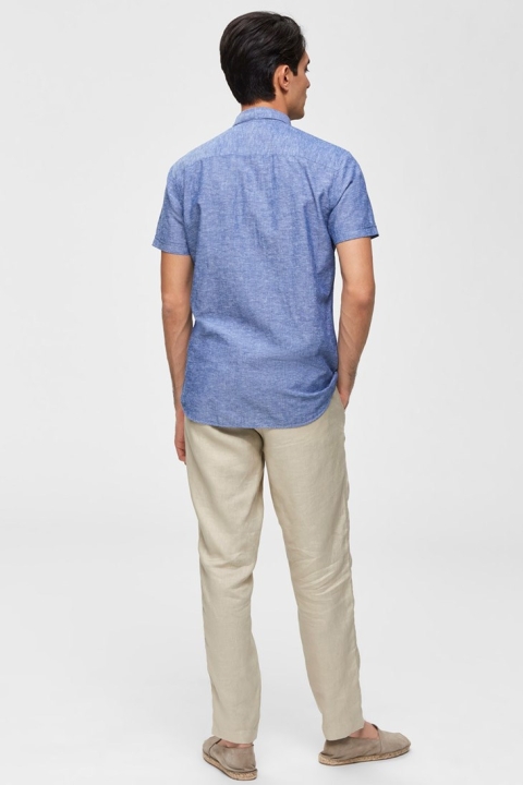 Selected Slim Linen Koszule SS Classic Medium Blue Melange