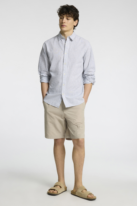 Selected Slim Sun Linen Shirt LS Bright White Thin Stripe