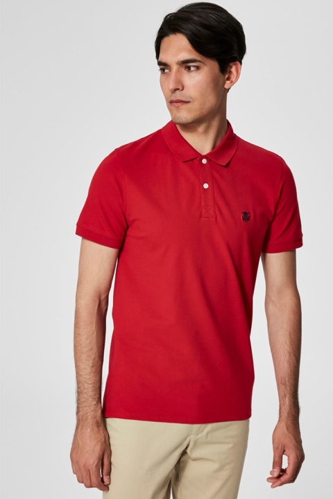 Selected Aro S/S Emroidery Polo Koszule Noos Scarlet Sage