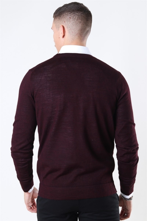 Lindbergh Merino O-Neck Dzianina Dark Bordeaux
