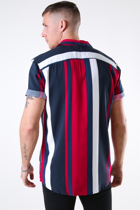 Only & Sons Vilas S/S Reverse Viscose Koszule Persian Red Stripes