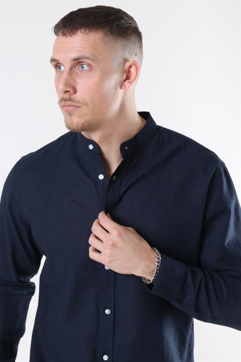 Clean Cut Cotton Linen Mao Koszule Navy