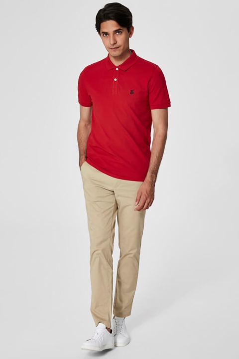 Selected Aro S/S Emroidery Polo Koszule Noos Scarlet Sage