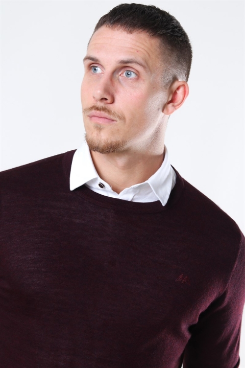 Lindbergh Merino O-Neck Dzianina Dark Bordeaux