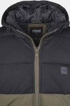 Urban Classics Hooded 2-Tone Puffer Kurtki Dark Olive/Black