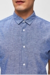 Selected Slim Linen Koszule SS Classic Medium Blue Melange