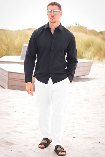 Slim Sun Linen Shirt LS Black