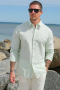 Selected Slim Sun Linen Shirt LS Iceberg Green / White